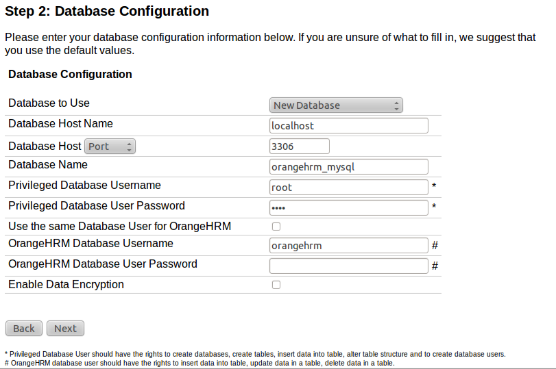 Please refer the INSTALL.HTM in OrangeHRM source for pictures